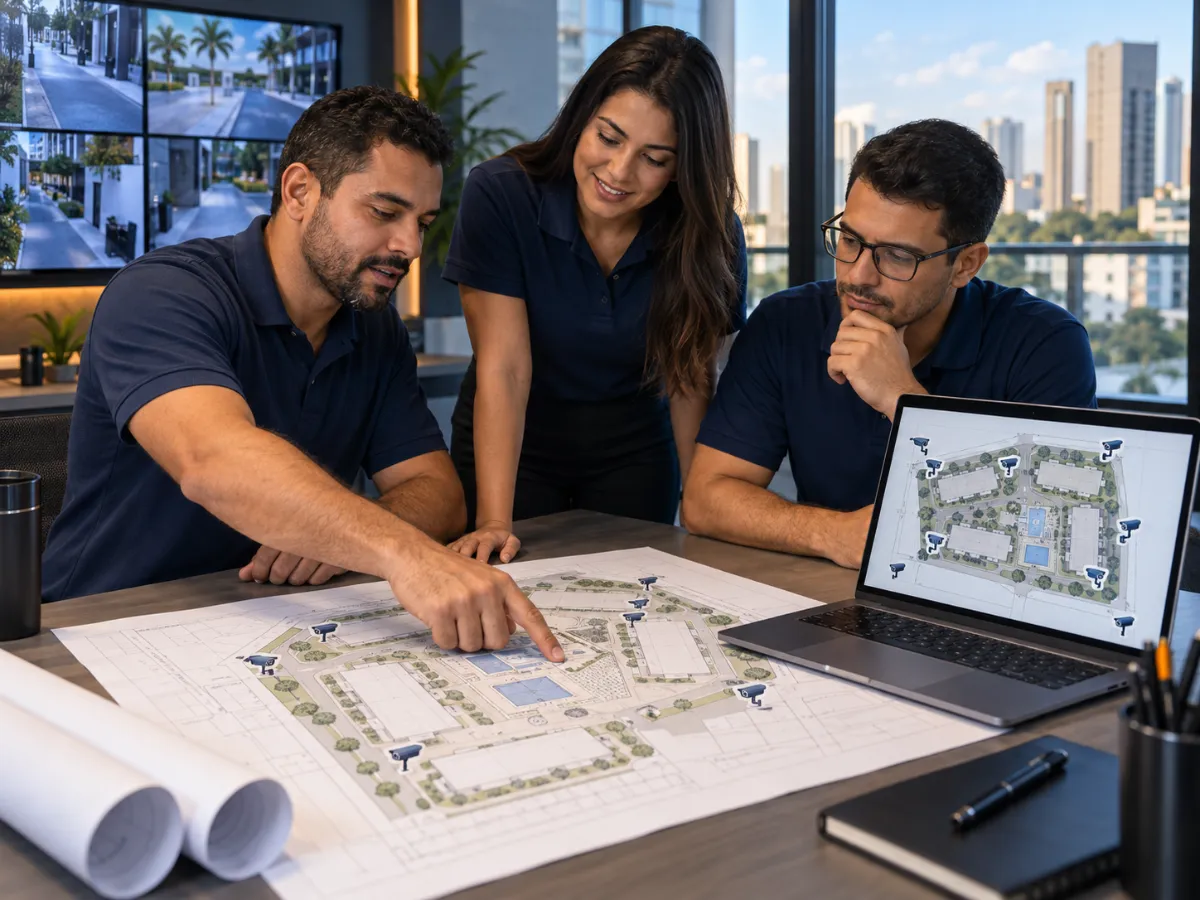 Equipe técnica da Segmind em projeto de segurança eletrônica